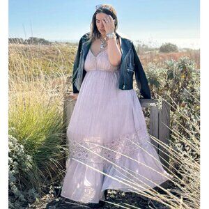 Torrid 1 Festi Pink Rose V-Neck Tiered Maxi Dress 1X 14 16